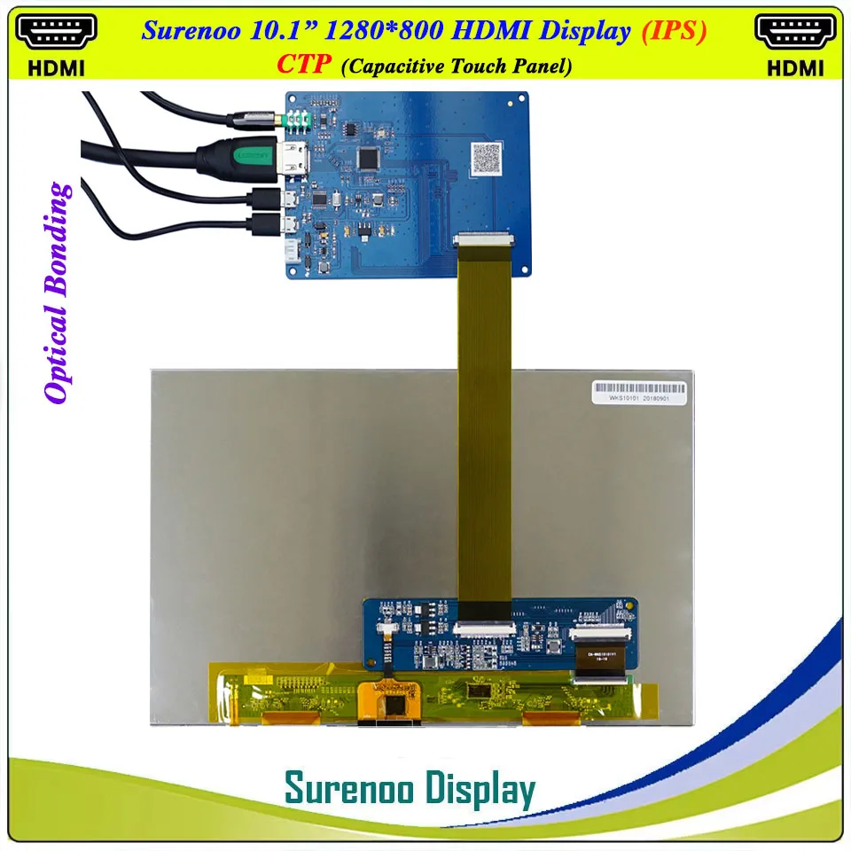 Módulo LCD Compatible con HDMI, Monitor de pantalla IPS, Panel táctil capacitivo USB, Audio para Raspberry Pi, 10,1 pulgadas, 1280x800