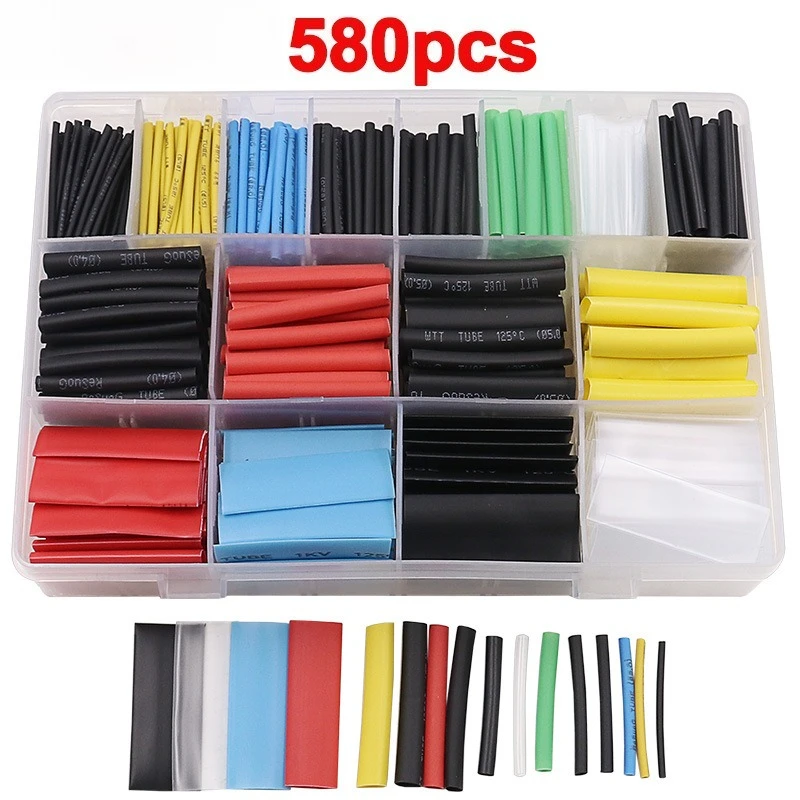 580pcs Color Shrink Tubing Wire Insulation Sleeve Waterproof and Flame-retardant Heat Shrink Tubing Combination Tool Box