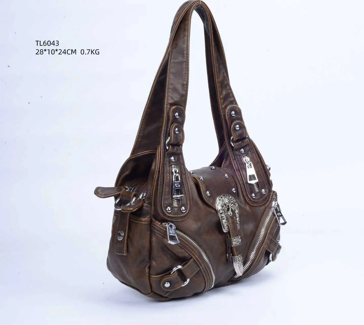 Original Retro Leopardenmuster Nieten Motorradtasche Handtasche Crossbody Hot Girl Rock Einzel-Schultertasche für Damen – Detail 9