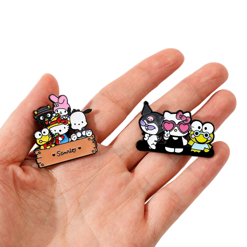 2 Pcs Cartoon Cute Sanrio Brooch Creative HelloKitty Kuromi Enamel Pin Metal Badge Jewelry Backpack Clothing Accessories gift