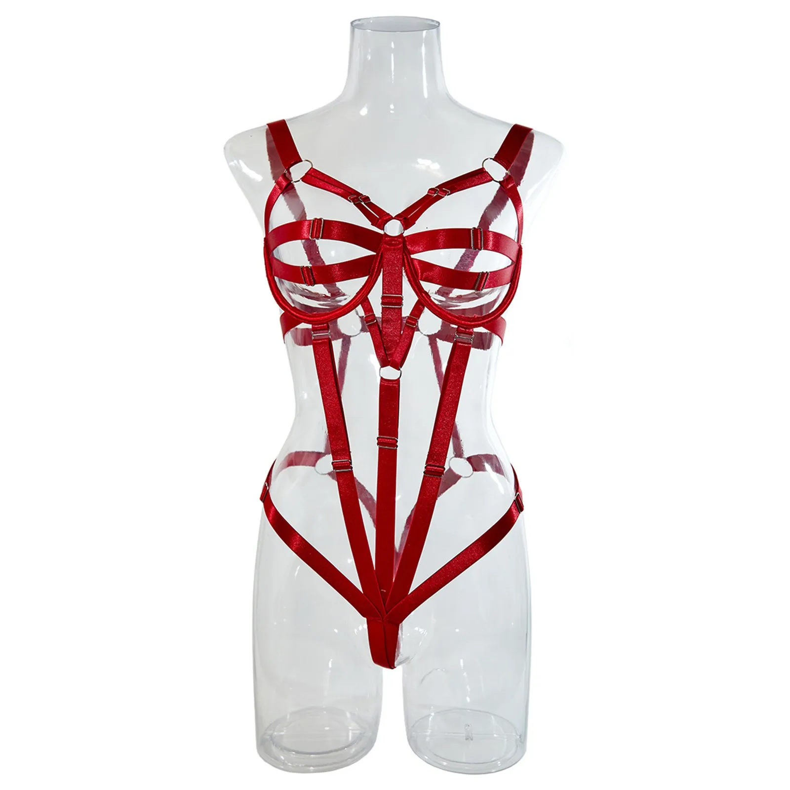 Women Sexy Ribbon Stitching Steel Ring Backless Bodysuit Strap Lingerie For Women Satin Underwear For Women Full Coverage