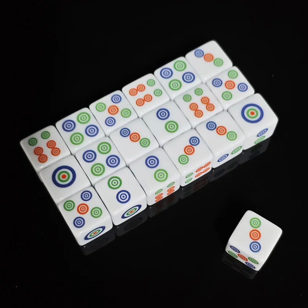 12Pcs Mahjong Dot Printed Acrylic 16MM Dice,White Color Circle Game Dice,Print Table Dice for Mahjong, Board Games, Bar Drinking