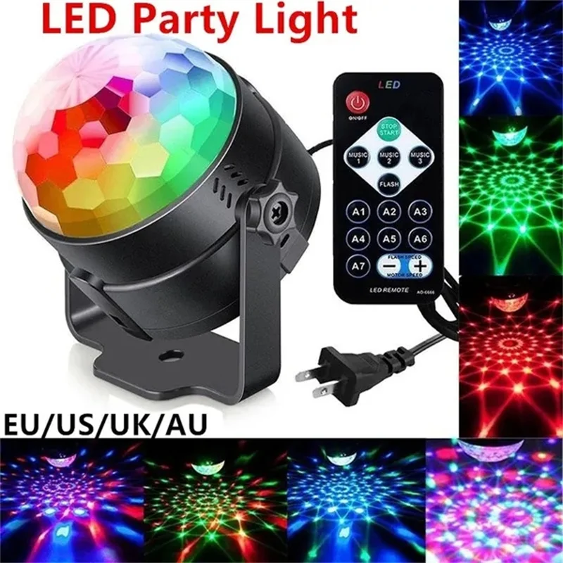 

RGB Disco Ball Party Lights DJ Disco Light LED Projector Strobe Lamp Birthday Party Car Club Bar Karaoke Xmas Sound Activated