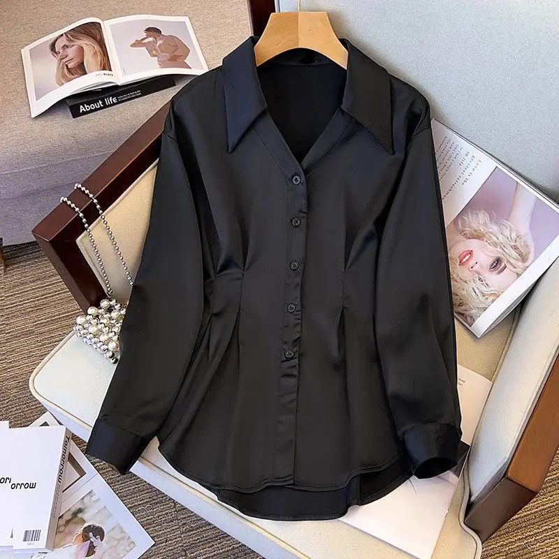 Women Clothing 2024 Spring Autumn Korean Fashion Elegant Irregular Button Shirts Office Lady Ruffled V Neck Long Sleeve Blouses