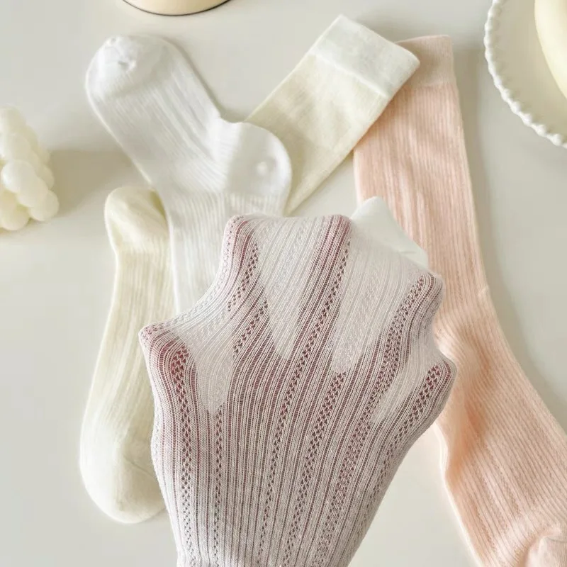 5pairs/lot Solid Color Stacking Socks Women's Spring/Summer Mesh Sweat-absorbing Breathable Ballet Tube Socks Summer Thin Socks
