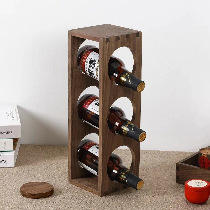 

Dual Purpose Black Walnut Red Wine Racks Living Room Red Wine Display Holders Solid Wood Restaurant Lattice Storage Organizer