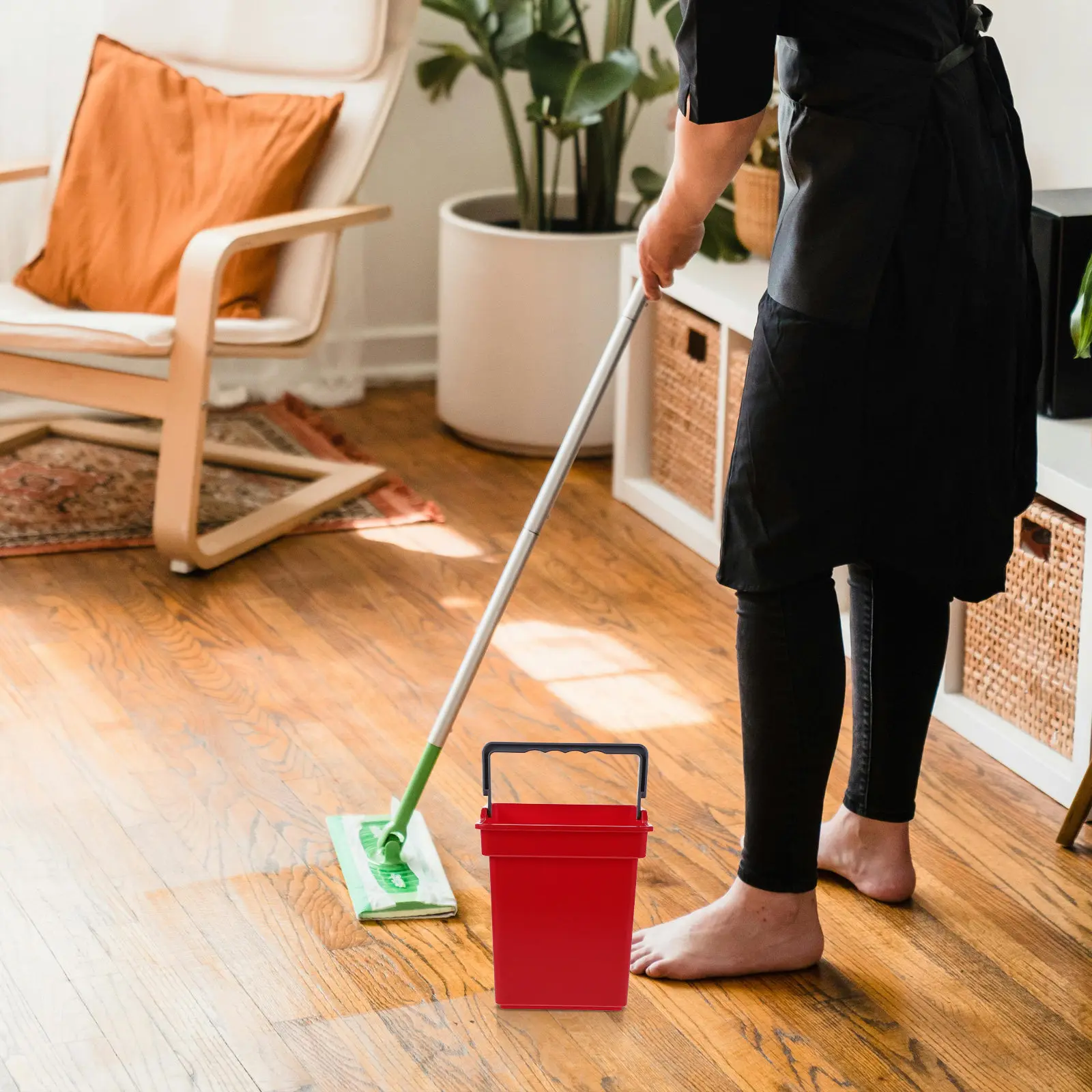 

2Pcs Portable Plastic Utility Bucket with Handle for Cleaning Trolley Heavy Duty Water Storage Waste Basket Household Commercial