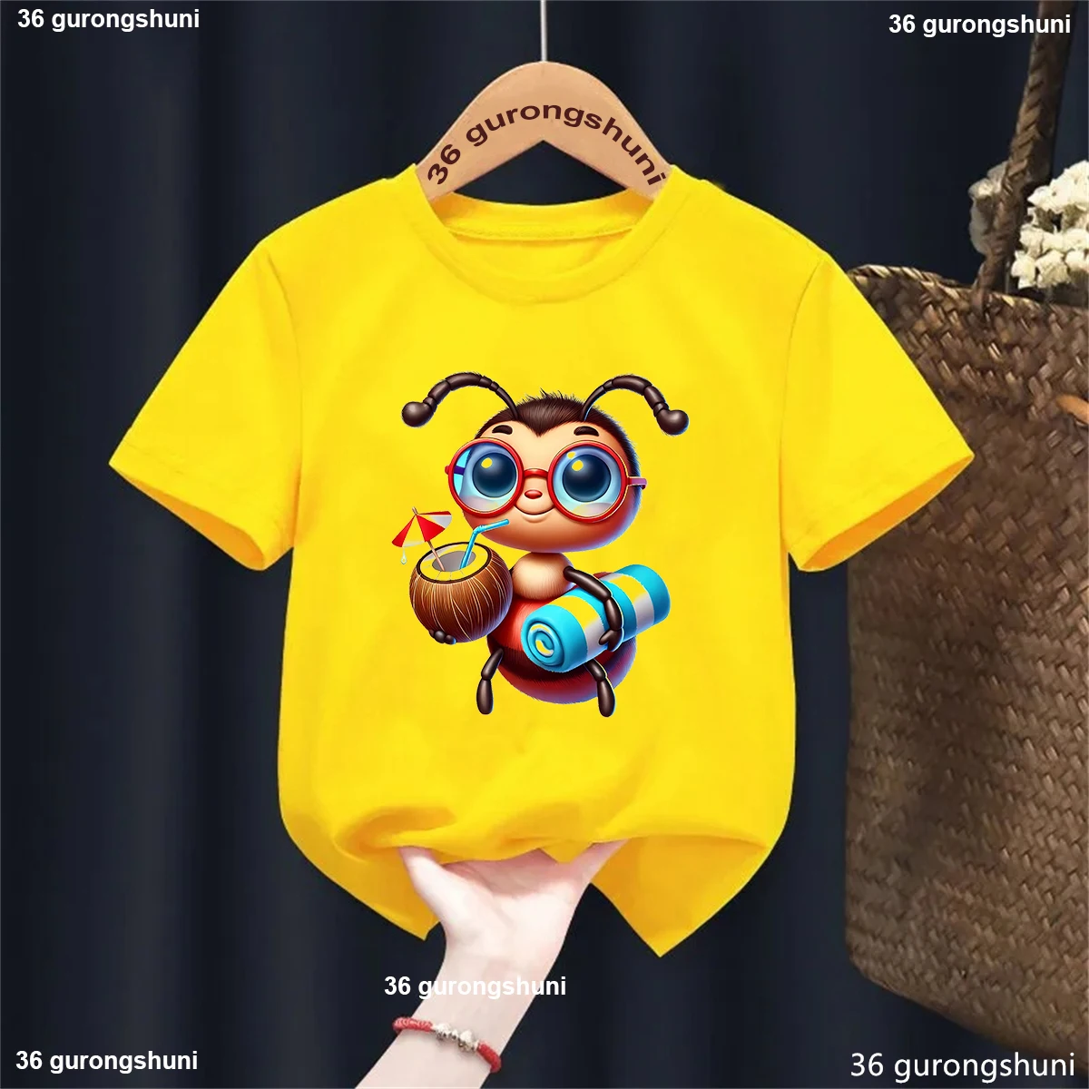 Funny Ants Drinking Coconuts Printed Tshirt Girls/Boys Harajuku Kawaii Kids Clothes Summer Short Sleeve T-Shirt Streetwear