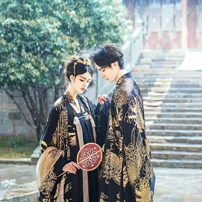 클래식 골드 스탬핑 Hanfu 남자 여자 전통 Chiense 의상 커플 할로윈 이벤트 코스프레 의류 무대 정장 의상