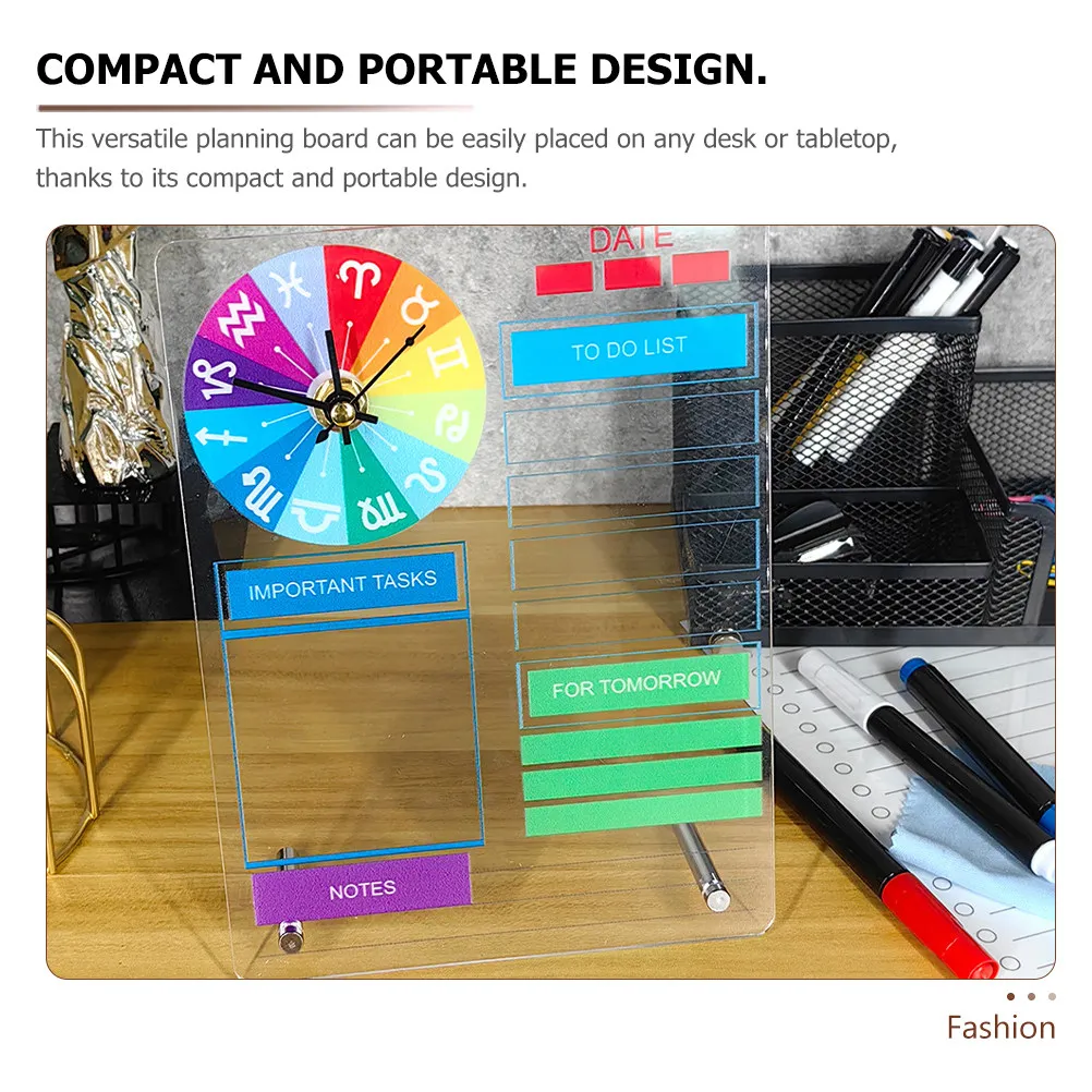 1Set Memo Board Clock Clear Acrylic Desktop Schedule Planner Dry Erase Whiteboard Office Writable to Do List Board