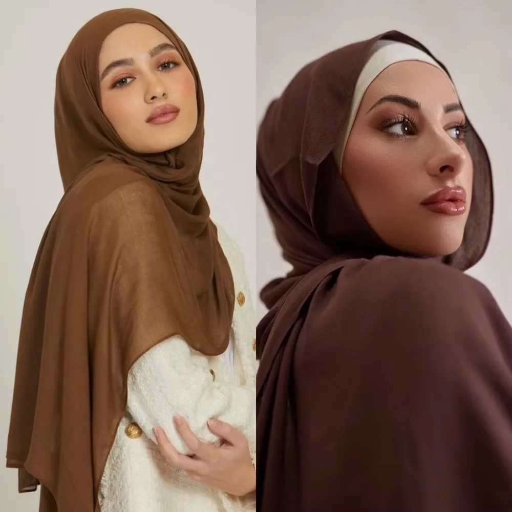 Hijab musulmán para mujer, bufanda fina lisa de algodón rayón, chales para mujer, pañuelo de viscosa suave, turbante islámico, diadema 2024