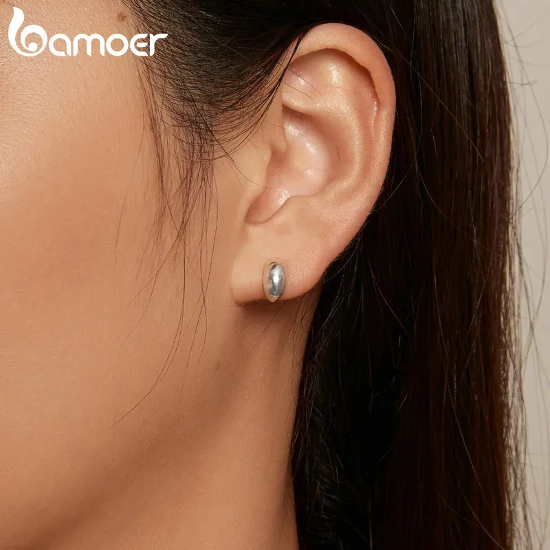 Bamoer 925 Sterling Silver Chunky Comma Stud Earrings Waterdrop Open Hoops Platinum Plated Fashion Fine Jewelry for Women Girls