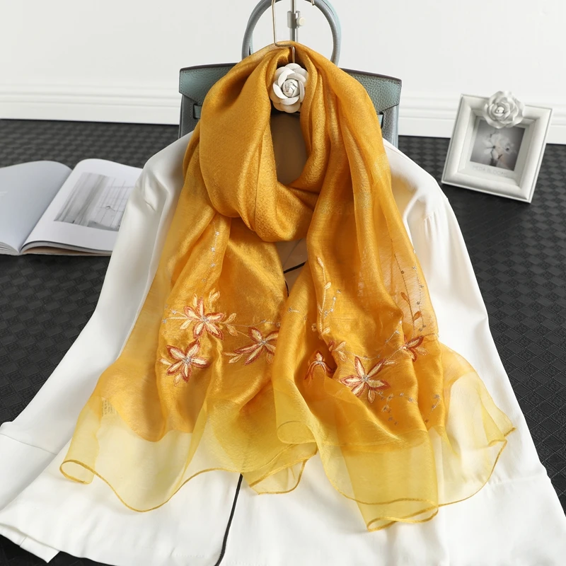 

2022 Spring and Autumn Silk Wool Floral Silk Scarf Women's Japanese and Korean Sweet Mid-length Shawl Thick Warm Scarf