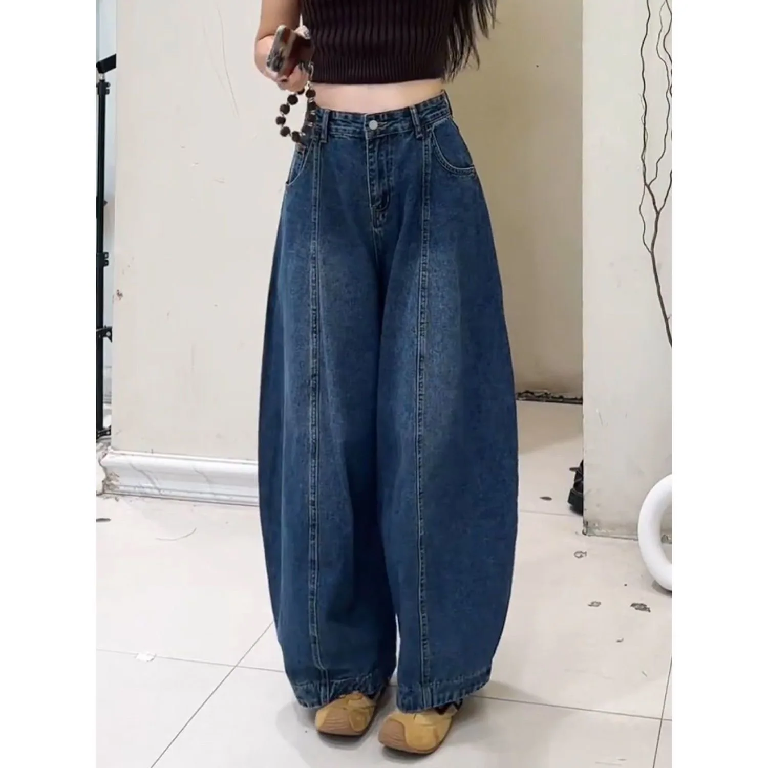 

Retro High Waist Wide Leg Jeans Women's Spring Autumn Slimming Loose Knife Narrow Style Versatile Casual Jeans