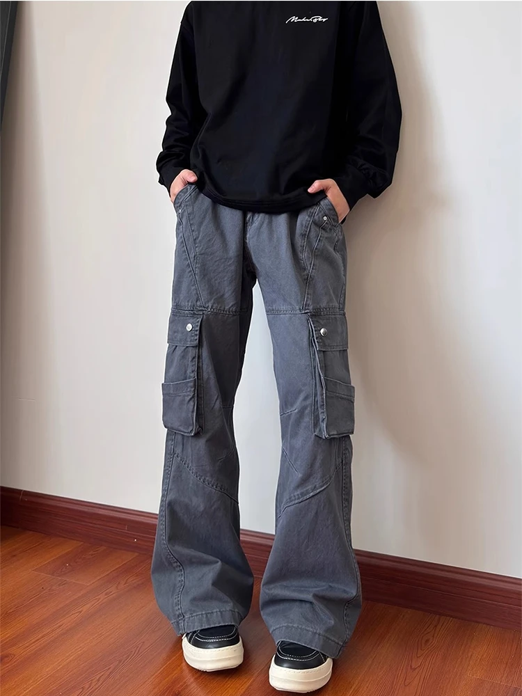 

Мужские рабочие брюки в стиле ретро, американского дизайна, свободные, прямые, повседневные, длинные, с большими карманами, модные, универсальные, молодежные, стильные