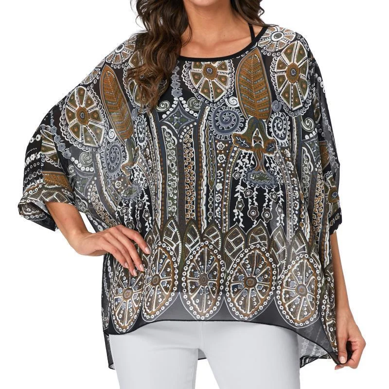 

4334 Fashion Women's Bohemian Chiffon Shirt Seaside Vacation Sun Protection Clothing Bikini Cover-up