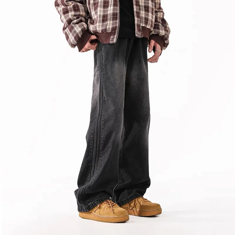 

Модные прямые широкие джинсы для мужчин, весна-осень, повседневные длинные брюки в уличном стиле, крутые и удобные рабочие брюки