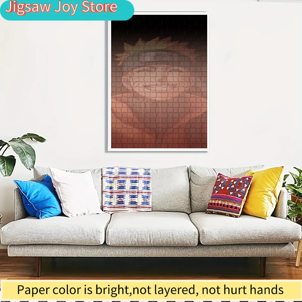 

Naruto Uzumaki Smiling Portrait Paper Puzzle, Anime Character with Spiky Blonde Hair and Orange Jacket in Gradient Red Backgroun