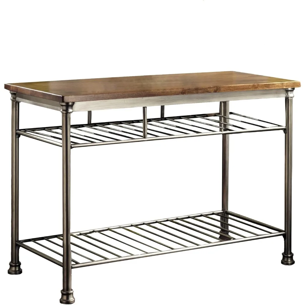 52-Inch Wide Kitchen Island with Wooden Butcher Block Countertop