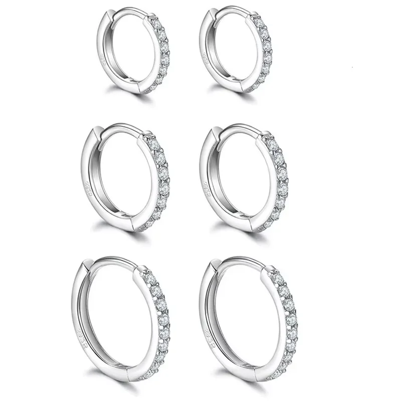 6 Stück/Set 925 Sterling Silber 18k Vergoldete Kleine Zirkonia Huggie Creolen für Damen Hochzeit Party Schmuck Geschenk