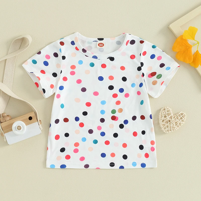 

Toddler Baby Girls Birthday Shirts Short Sleeve Round Neck Dots Print Tops Kids Fashion Summer T-Shirts