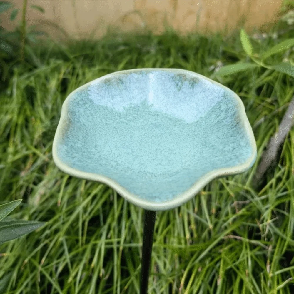Ceramic Bee Butterfly Water Feeder Watering Station Ground Insert Bird Bath Stake Creative Decoration Bird Feeder Tray Outdoor