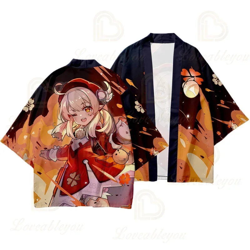 Genshin Impact Cosplay Kimono Japanese Anime Liyue Klee Zhongli Cloak Haori Harajuku Summer Clothing for Adults and Children
