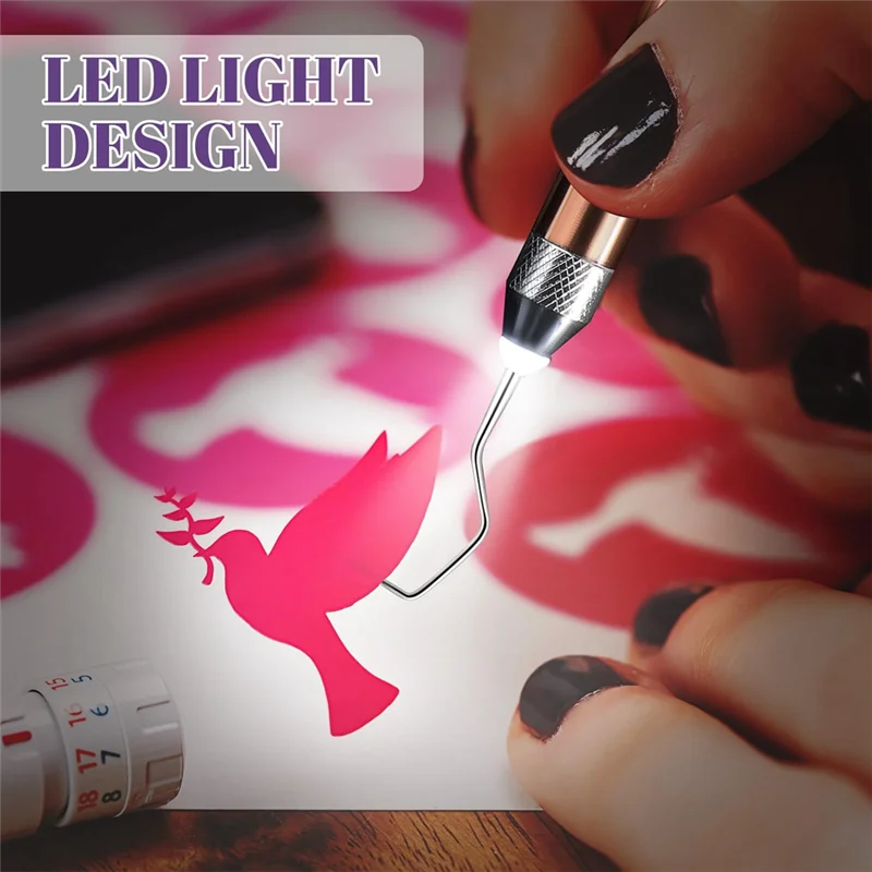 

A26F-10Pc Набор инструментов для прополки виниловой ручки, светодиодные инструменты для прополки со светом для винила, 5 головки ручки, ручка для выпуска воздуха, 2 виниловых ракеля Du