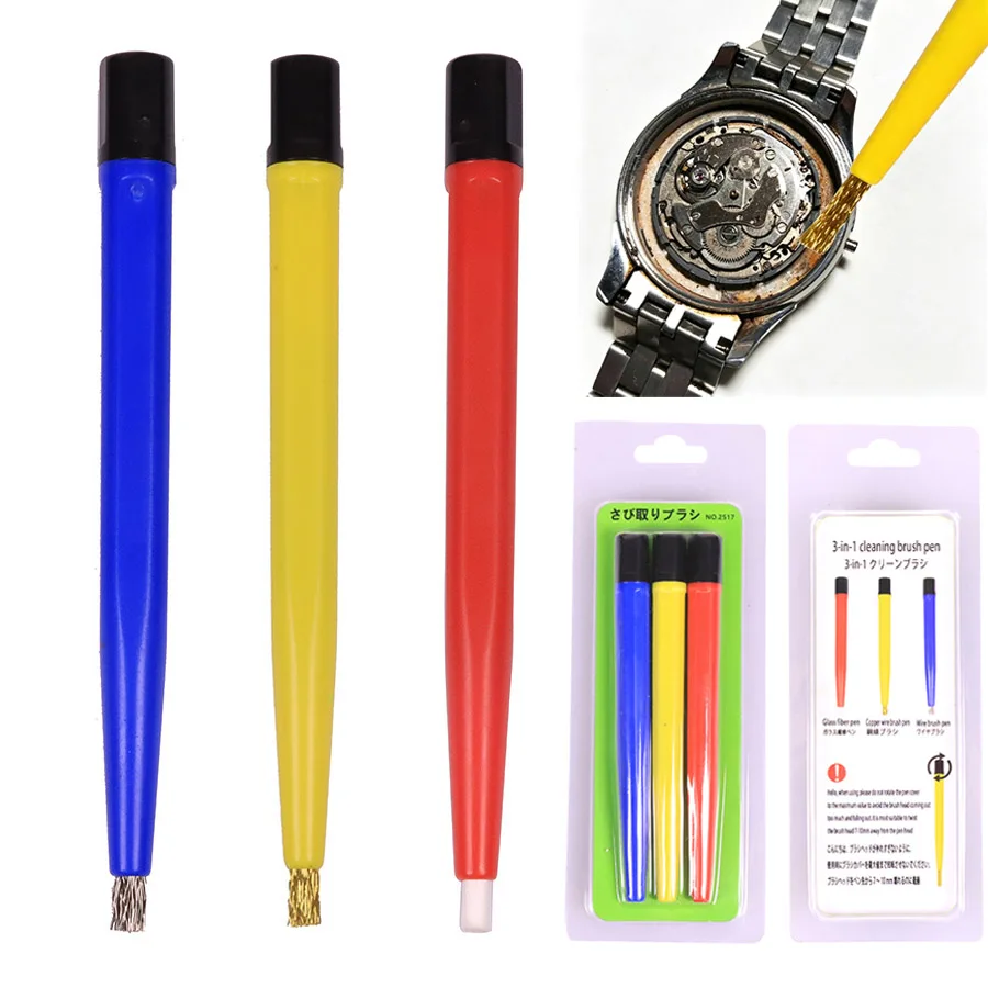 Scratch Brush Pen Set Brass Steel Fiberglass Tip Rust Removal Cleaning Pen Watch Electronic Cleaning Tool for Watchmakers