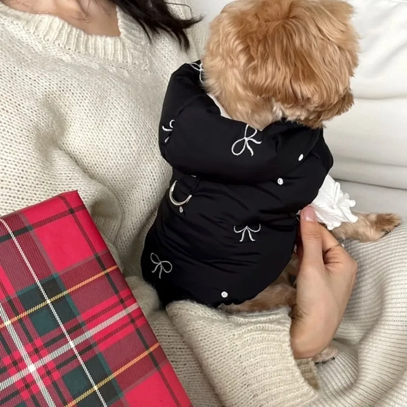 Pet Jackets Winter Bow Print Dog Coat with D-Ring Thick Warm Puppy Clothes Chihuahua Vest Dachshund Clothing Dog Hoodie Jacket view 2