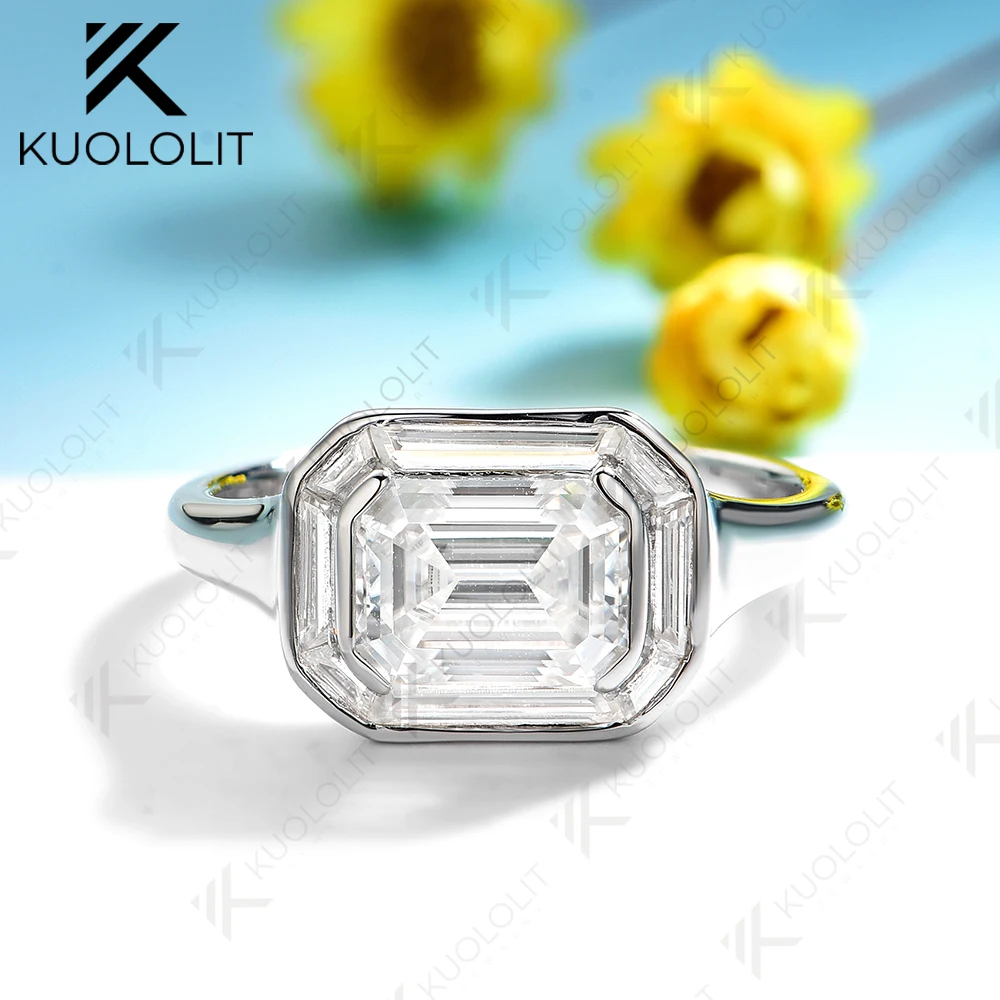 Kuololit 2CT الزمرد قطع مويسانيتي خواتم للنساء الصلبة 14K 10K الذهب الأبيض خاتم الخطوبة ل هدية الكريسماس حفلة خطوبة #5