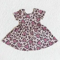 Factory Supply RTS NO MOQ Summer Short Sleeve One Piece Baby Cute Dresses Kids Leopard Toddler Clothes