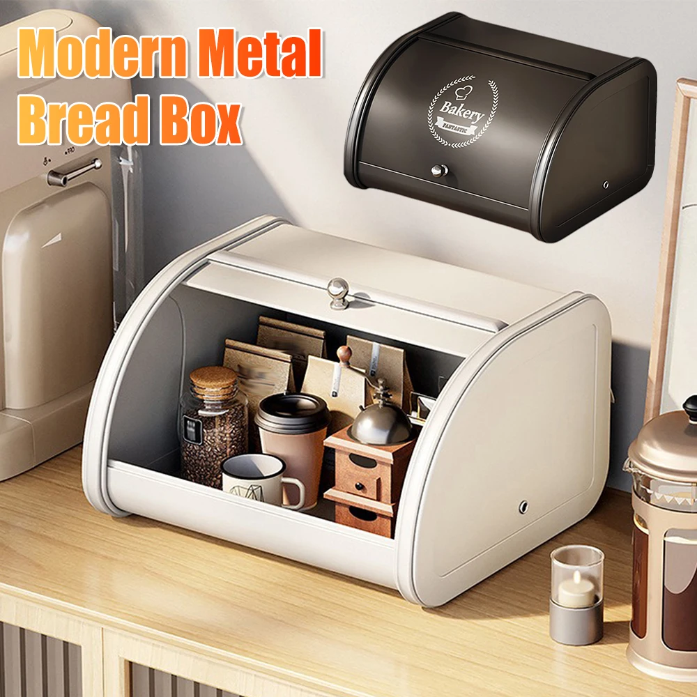 

Контейнер для хранения хлеба на столешнице с откидной крышкой, ретро-дизайн, большая вместимость, из нержавеющей стали с порошковым покрытием, для печенья и выпечки