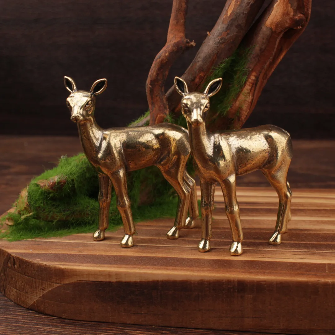 Solid Brass Sika Deer Pure Copper Desk Decoration Office Study Crafts Collection M347