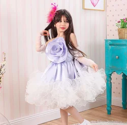 Fluffy Organza Tulle Dress Tutu Outfit Flower Girl Dress Baby Girls Birthday Gown Special Occasion with Big Bow