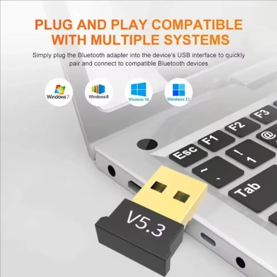 USB Bluetooth 5.3 อะแดปเตอร์เครื่องส่งสัญญาณ Bluetooth Dongle ไร้สาย USB Bluetooth 5.1 อะแดปเตอร์เสียงสําหรับคอมพิวเตอร์พีซีแล็ปท็อป