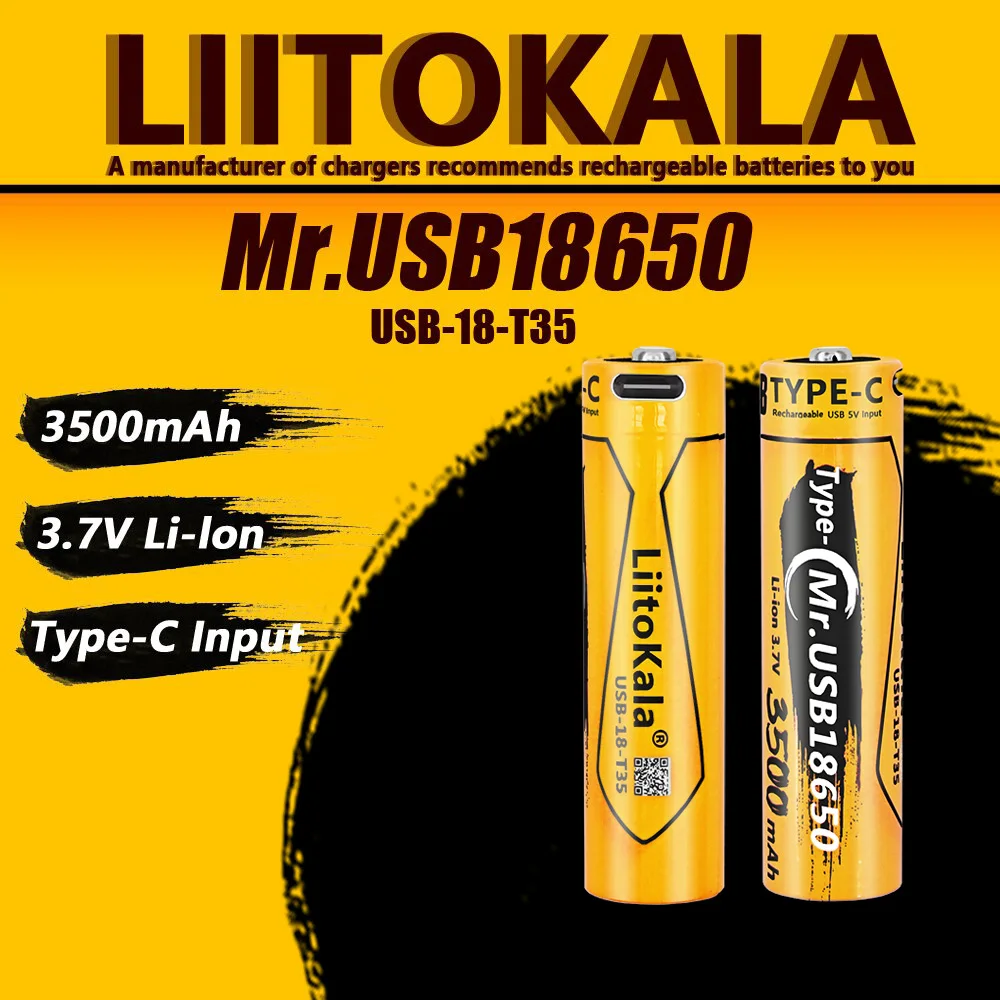 1-40pcs LiitoKala USB-18-T35 Type-C Charging 3600mAh 18650 3.7V Rechargeable Li-ion Battery for Flashlight