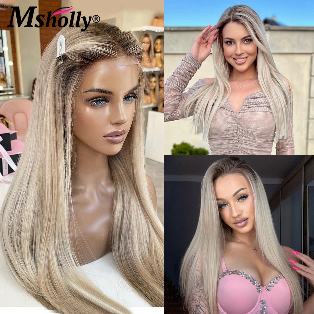 Ombre Cream Blonde Colored Brazilian Human Hair 13x6 Lace Frontal Wigs Preplucked Transparent Remy Hair 13X4 Lace Frontal Wigs