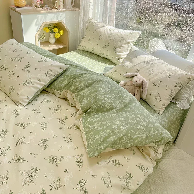 Florals 100% Cotton Duvet Cover Set Double Skin Friendly Quilt Cover Set Blanket Covers Bedding Set Can Custom Size No Sheets