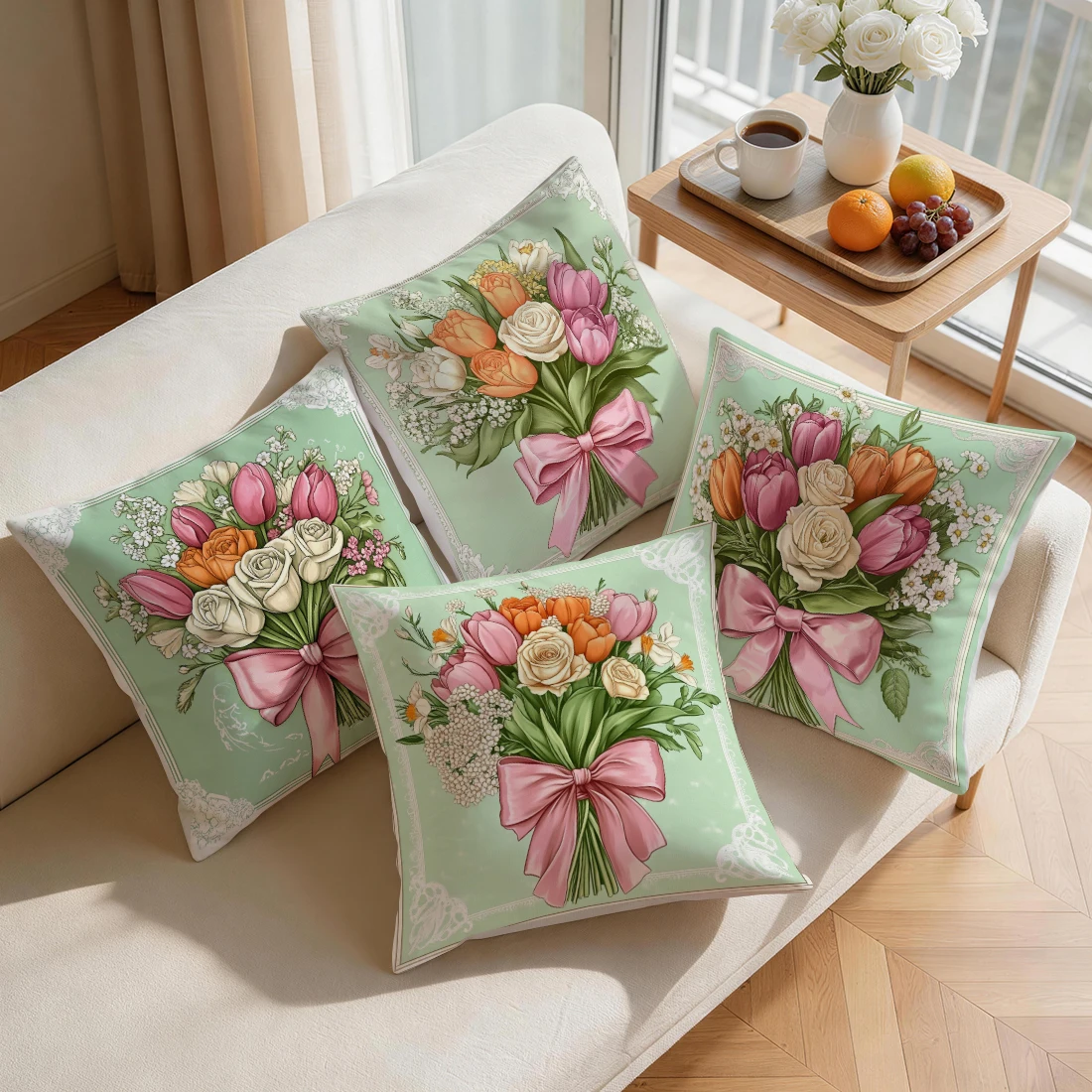 Tulip Pillowcase Printed Polyester 40/45/50cm Throw Pillowcover Decorative Sofa Cushion Pillowslip Home Decor