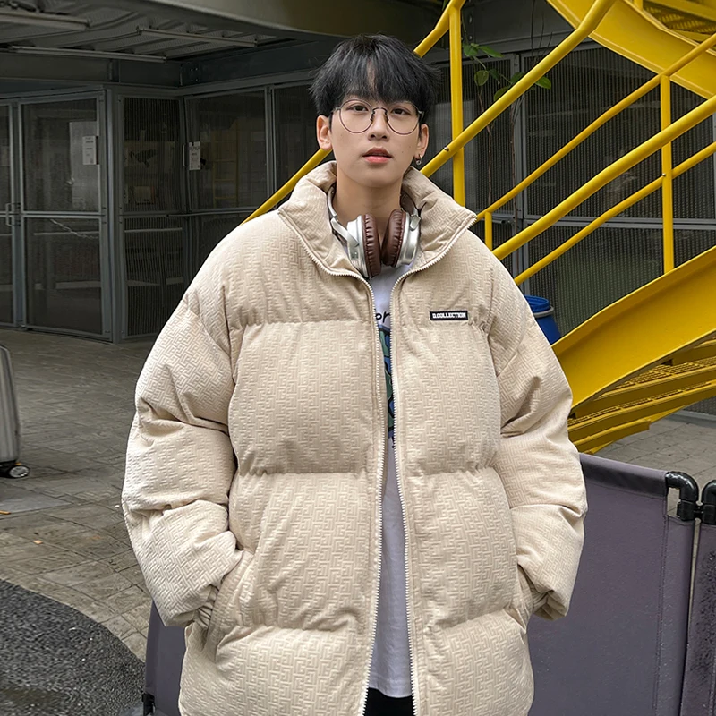 

Мужская утепленная хлопковая куртка-пуховик с воротником-стойкой, зимнее пальто, теплое, повседневное, свободного кроя, для подростков, в американском стиле