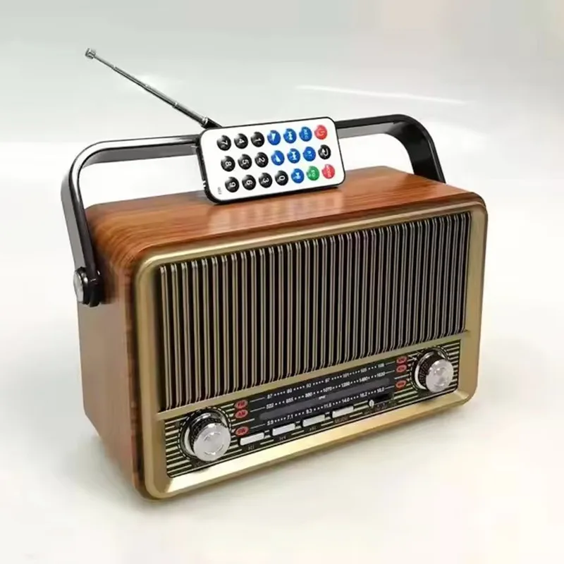 510BT Portable Vintage Retro USB AM/FM/SW Multiband Radio Mini Home Rechargeable Radios Music Player Wooden Wireless Speakers