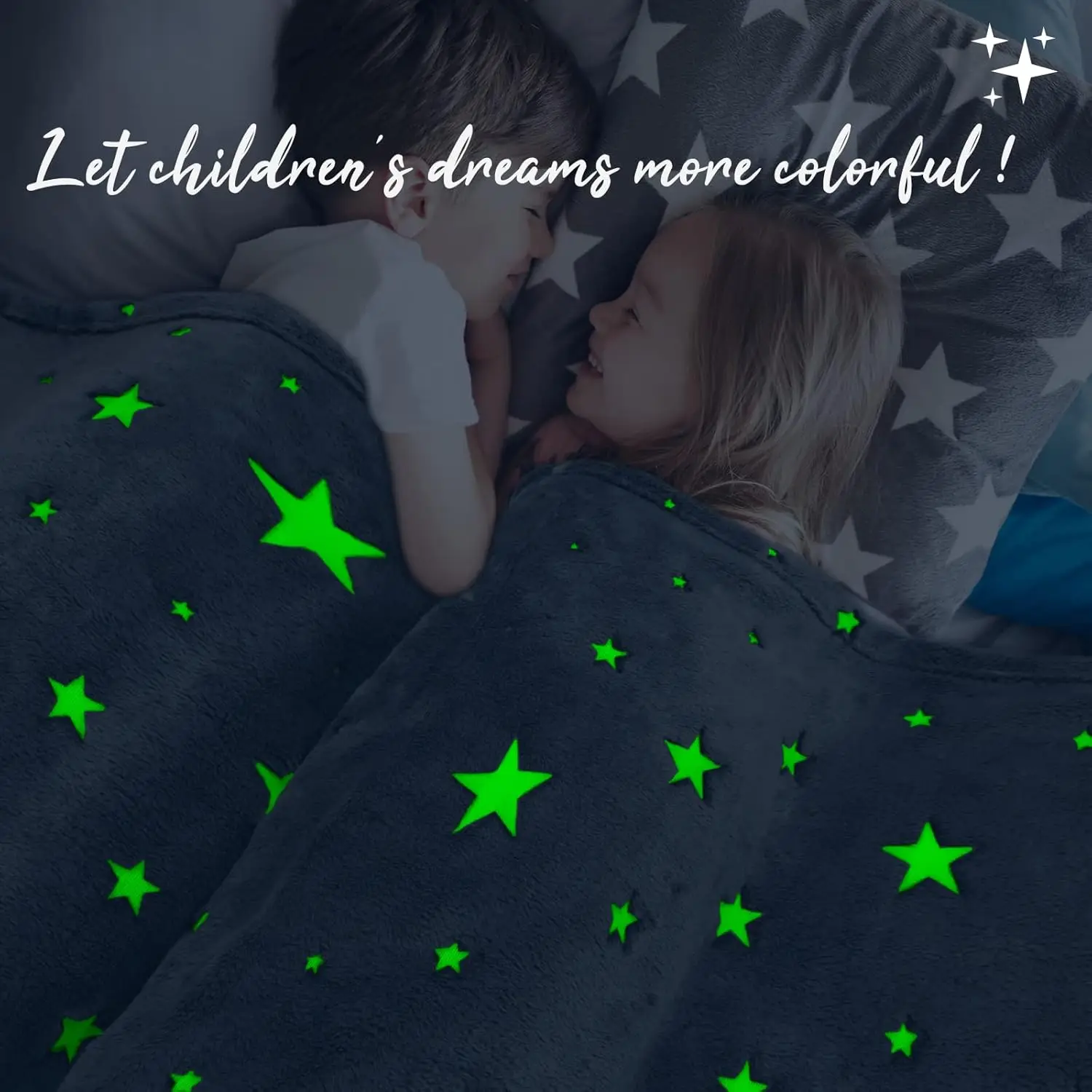 Glow in the Dark Star Space Grey Blanket for Kids Cute Galaxy Print Soft Flannel Throw for Boys & Girls Toddler Blanket
