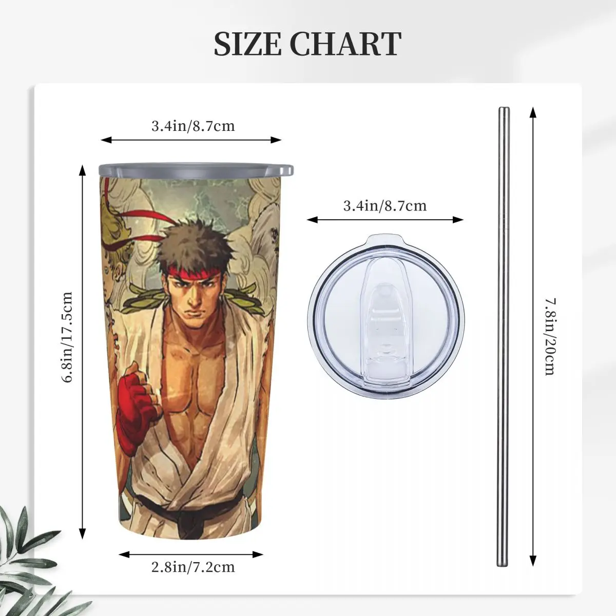 Ryu Street Fighter II Turbo Hyper Fighting Stainless Steel Tumbler Vacuum Mugs Thermal Cold Bottle Straws With Lid 20oz