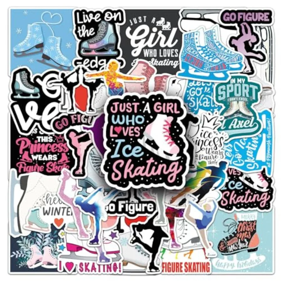 

Figure Skating Stickers 50PCS Sports Enthusiast Ice Skating Waterproof Vinyl Decals for Bike Water Bottles Laptop Bicycle Refri