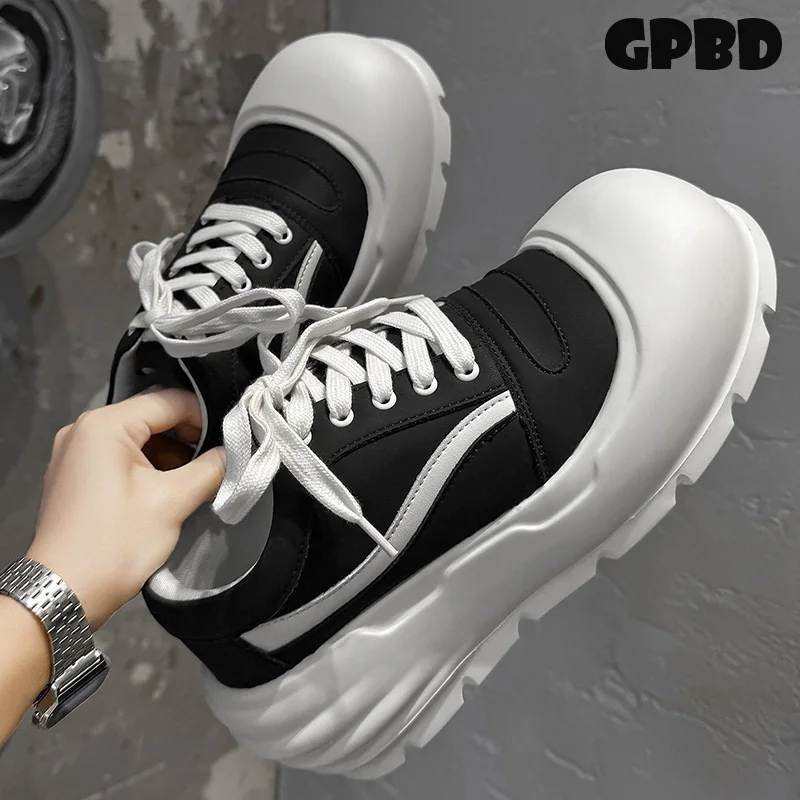 

GPBD New Style Dad Shoes with Thick Soles and Big Round Toes White Color Fall 2025 Casual Height-increasing Lace-up Men's Shoes