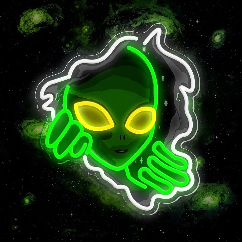 Dimmable Green Alien Led Neon Lights for Wall Decor Game Room Bar Party USB Powered  Light up Sign Gifts for Kids Boy Room Decor