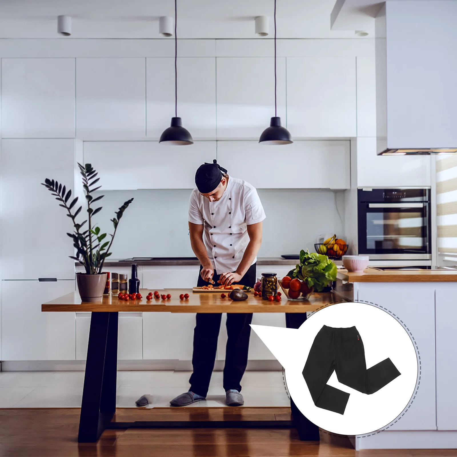 Zwarte ademende koksbroek Xl heren keuken trekkoord taille losse cargostijl culinaire werkuniform joggingbroek