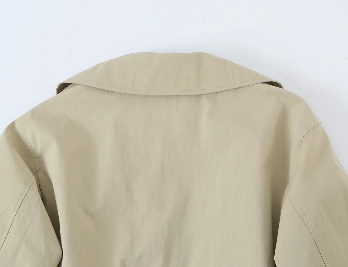 Damen-Trenchcoat mit Reverskragen, schick, verstellbarer Doppelzugband-Taille, Ein-Knopf-Verschluss, einfarbig, modisch, lässig – Detail 8
