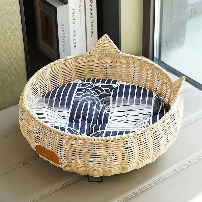 

Rattan cat litter universal in all seasons, summer knitted cat supplies, sleeping mat, kennel, summer pet bed